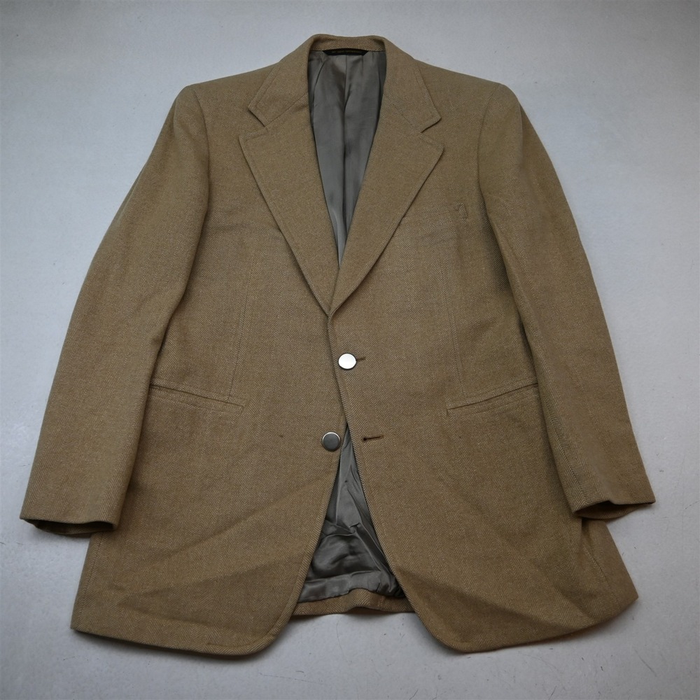 Vtg USA 42S Khaki 100% Cashmere Herringbone Flannel Blazer Jacket Sport Coat